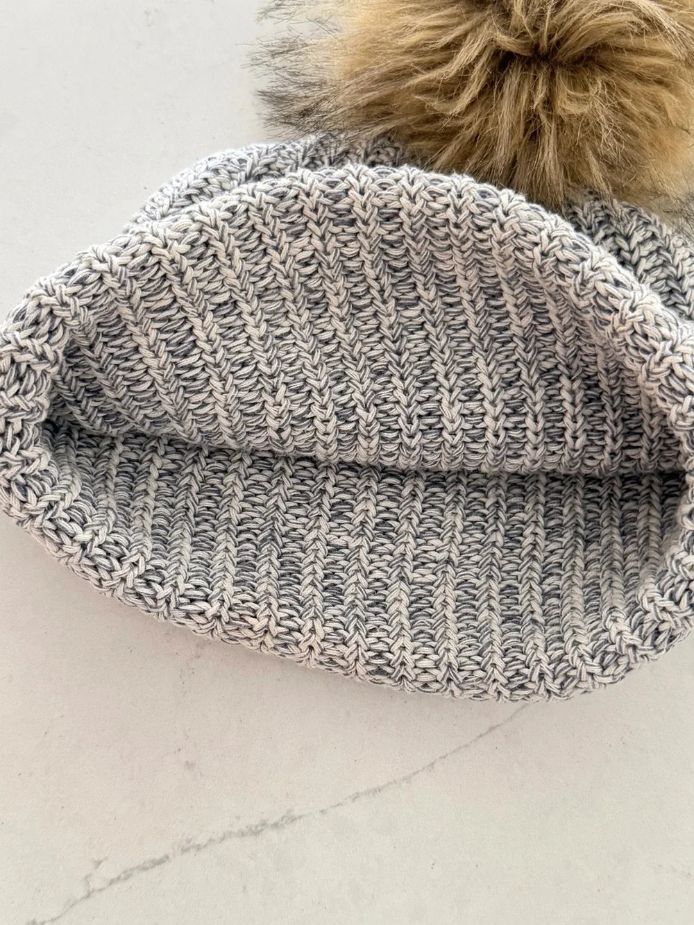 Love Your Melon Gray Knit Beanie with Tan Pom